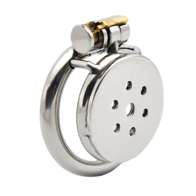 Button Chastity Cage - Silver Steel
